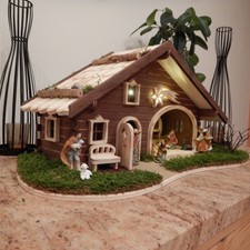 Krippe Weihnachtskrippe Holz geflammt LED Timer 2 Varianten Krippenstall Figuren