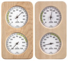 Sauna Thermometer Hygrometer Massivholz Eiche oder Abachi weisse Skala analog