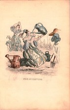 Kol. Lithographie Grafik 19 Jh. Les Fleurs animee Mode Damen Pflanzen Karikatur