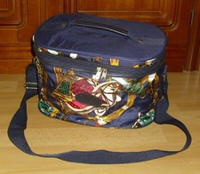 Kosmetikkoffer Tasche blau Muster 30x20x20 cm Reißverschluss Gurt Henkel Spiegel