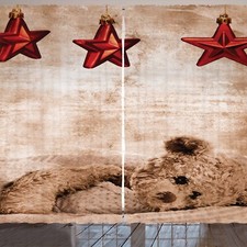 Kindisch Rustikale Gardine Teddybär und Weihnachten Sterne