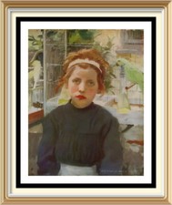 Alte um 1929 Lithographie Kunst HARRINGTON MANN Druck VOGELKÄFIGE Mädchen Portrait Papagei