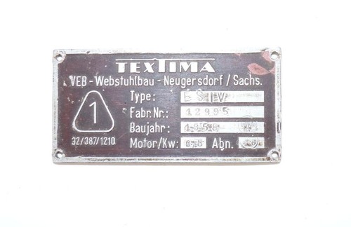 Old textima nameplate veb loom - textima,