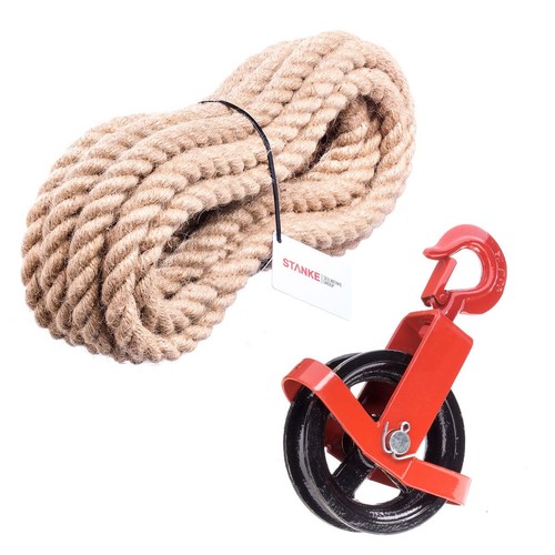 Juteseil mit umlenkrolle haken - umlenkrolle,