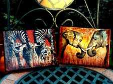 Bild...Keilrahmen.." Zebra " Servietten und Acrylfarbe..Handarbeit..18 x 13 cm