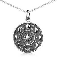 MATERIA Mondphasen Kettenanhänger rund 925 Sterling Silber Sonne Mond Sterne
