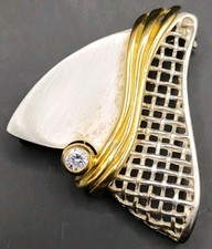 Vintage Silber 925 Franz Scheuerle Brosche Mit Zirkon Stein Vergoldet 