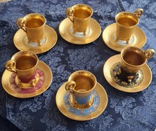 Konvolut 6 Sammeltassen, Mokka/Espressotassen mit aufwendiger Ätzgravur Vintage