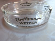 GROSSER GLAS ASCHENBECHER STROTHMANN WEIZEN DURCHMESSER 17,8 CM AUFSCHRIFTEN