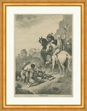 Orientalische Falkenjagd Beizjagd Lieblingssport Holzstich E 26632 Gerahmt