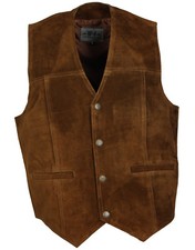 WESTERN-SPEICHER Herren Wildlederweste Leder Weste San Diego Braun S - 5XL