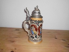 alter Bierkrug mit Zinndeckel"Auf der Alm"