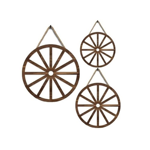 Wanddeko holz wagenräder 3er - wanddeko,