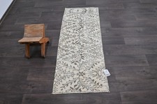 Vintage Türkischer Läufer Teppich 2x5ft Wolle Anatolisch Handarbeit Flur Oushak Beige
