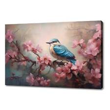 Schöner blauer Vogel auf rosa Kirschblüte Baum Leinwandbild, ruhiger Frühling