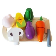 Holz Lebensmittel zum Schneiden 12 tlg. Gemüse Set Spielküche Zubehör Massivholz