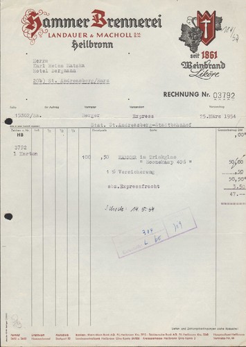 Heilbronn rechnung 1954 - heilbronn,,