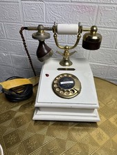 Vintage 1960er Drehscheibe Telefon  Weiß  Holz Messing  viktorianisch