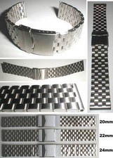 MASSIVES EDELSTAHLUHRENARMBAND FÜR RELATIV FLACHE PILOTUHR UND FLIEGERUHR 24 mm