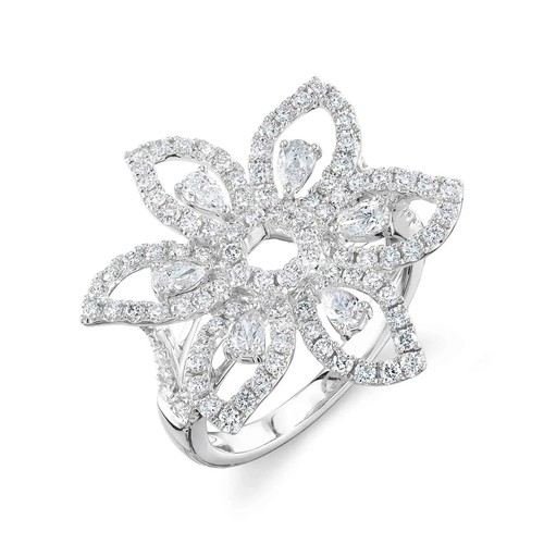 Diamant blume ring 14k - 14k, weiß