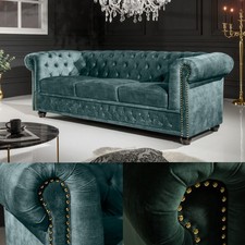 Chesterfield 3-Sitzer Sofa - 205cm - FARBWAHL - Samt Federkern Goldnieten