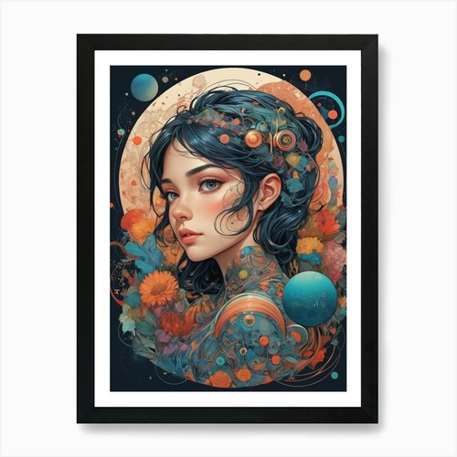 Mädchen mit mond kunstdruck - mädchen,