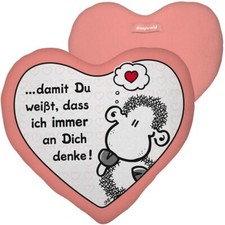sheepworld Kissen aus Plüsch Herz Denke 25 x 30 cm