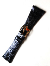 Uhrenarmband Concord Delirium, Leder, Schwarz mit gelber Schließe, Vintage.