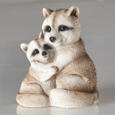 Waschbär Mutter mit Kind Dekofigur Figur Garten Deko Außen Gartendeko Tier 18 cm