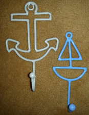 2x Vintage Wandhaken Emaille maritim Anker Schiff Meer Kajüte