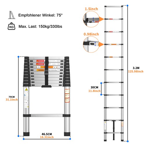 Teleskopleiter ausziehbar 2m - teleskopleiter, 3.2m