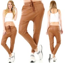 Damen Kunstleder Hose Haremshose Wet Look Leder Baggy Harem Boyfriend XS-XL