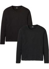 2er Pack Henleyshirt Langarm Gr. 44/46 (S) Schwarz Herren Henley-Shirt RPW