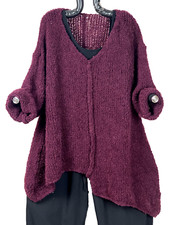 LaBass Oversize Boucle Pullover NÄHTE asymetrisch WEINROT - 44 46 48 50 52 54 56