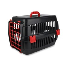 Katzen Transportbox  52 x 32 x 32 cm  Schwarz /  Rot