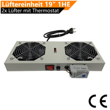 Netzwerkschrank 2-fach Lüftereinheit 2 Lüfter mit Thermostat für 19-Zoll 1HE GR