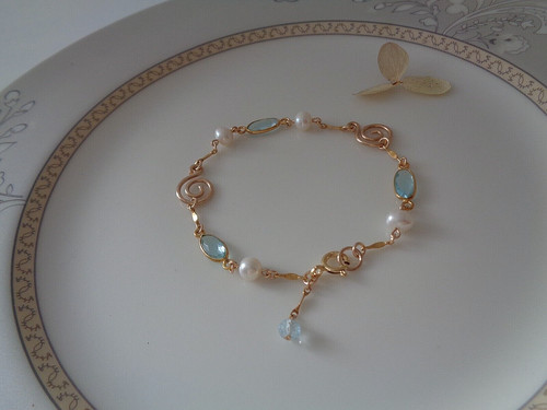 Gold armband blautopas - gold, perlen