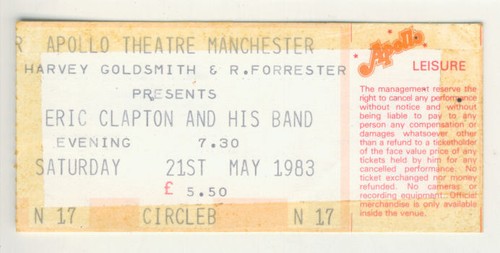 Ticket eric clapton 1983 - eric, 21/5/1983
