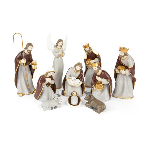 Krippenfiguren grau rot