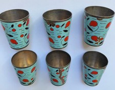 6 Metall- Schnapsbecher ca 30er Jahre - Emaille-Oberfläche - Meisterzeichen 