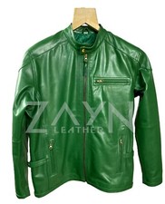 Herren Grün Lederjacke 100% Echt Lammleder Leder Motorrad Biker Jacke