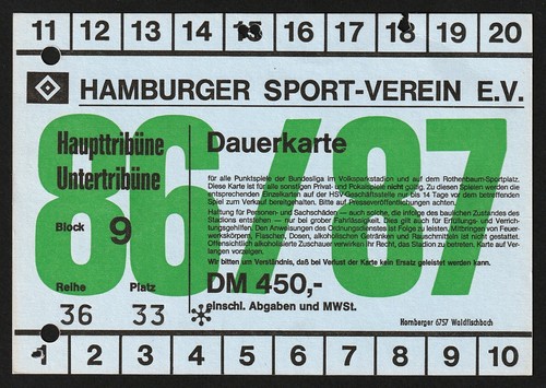 Ticket dauerkarte 1986 87 - |,