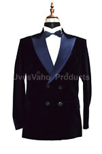 Herren Marineblau Samt Jacke Blazer Designer Zweireihig Smoking Mantel