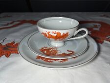 3 tlg. handbemaltes Porzellan Sammelgedeck mit rotem Drache Ming Motiven