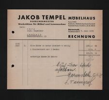 DARMSTADT, Rechnung 1939, Jakob Tempel Möbelhaus Schreinermeister