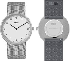 Braun Quarzuhr 2 Zeiger 38mm Edelstahl Gehaeuse plus Silikonarmband Uhr