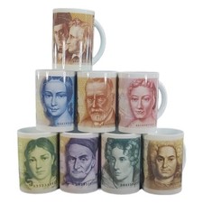Deutsche Mark Scheine 8 Tassen Set DM Währung Nostalgie Kaffee Becher Sammler 
