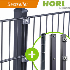 Doppelstabmattenzaun Komplettset HORI Gartenzaun 6/5/6mm Anthrazit inkl. Pfosten