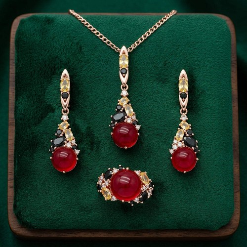 Schmuckset roter stein zirkon - schmuckset,