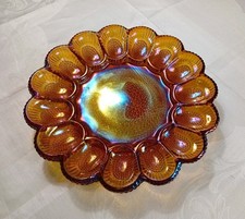 Vintage Carnival Glas Eierplatte Servierplatte Irisierendes Indiana Glas ca.28cm